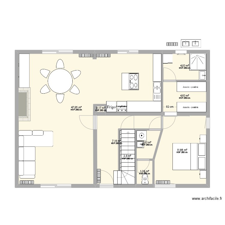 rdc (niv 0) v2. Plan de 9 pièces et 82 m2