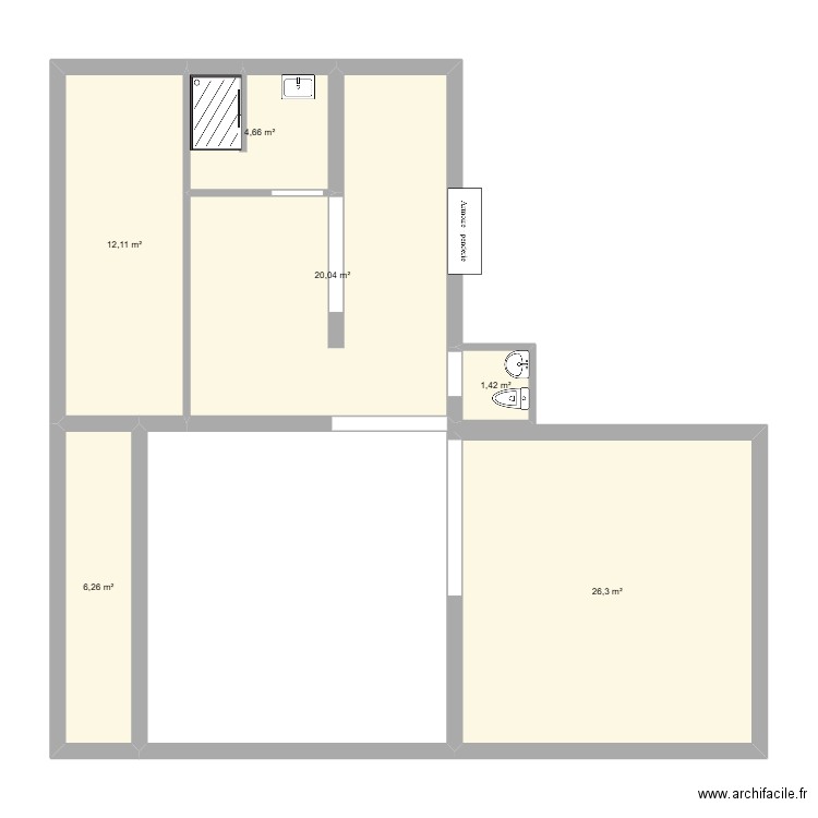 RDC parents. Plan de 6 pièces et 71 m2