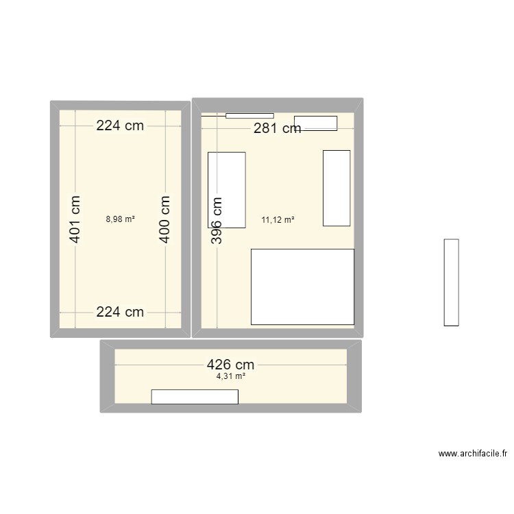 Château. Plan de 3 pièces et 24 m2