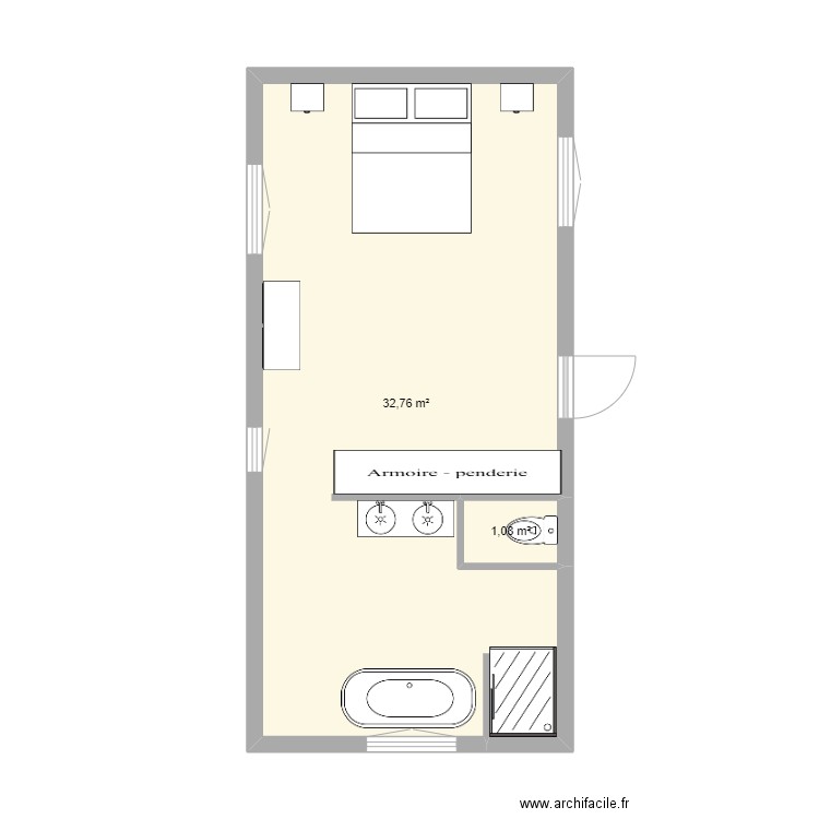 CHAMBRE PARENTALE. Plan de 2 pièces et 34 m2