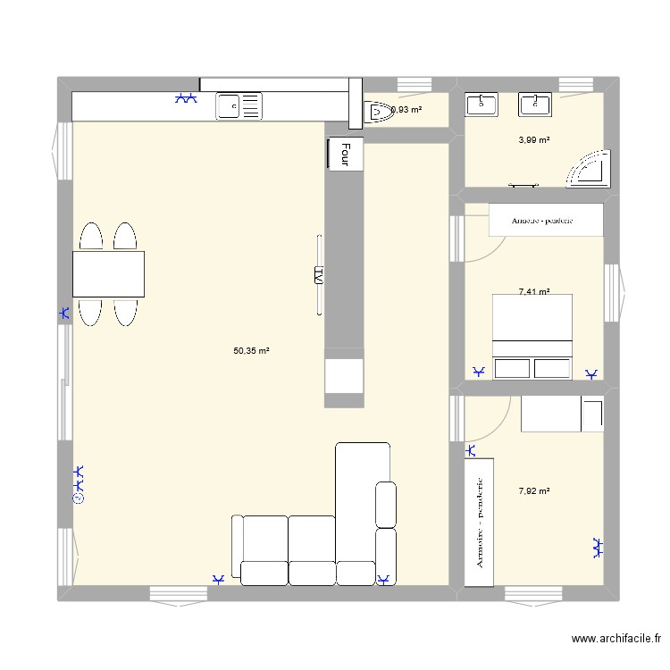 T33. Plan de 5 pièces et 71 m2