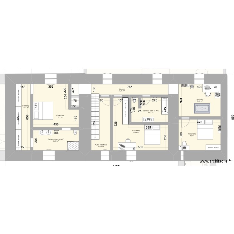 L'ISLE à modifier. Plan de 22 pièces et 426 m2