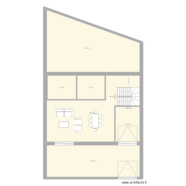 Croquis Duplex. Plan de 6 pièces et 208 m2