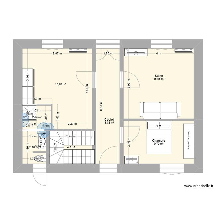 conlie etage. Plan de 7 pièces et 59 m2