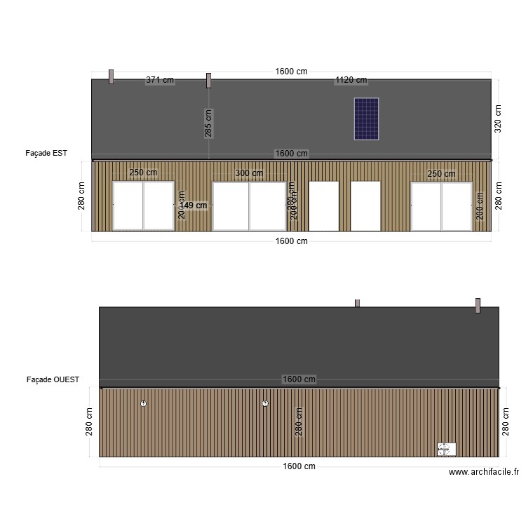 Façade Est RE2020 (avec vue). Plan de 0 pièce et 0 m2