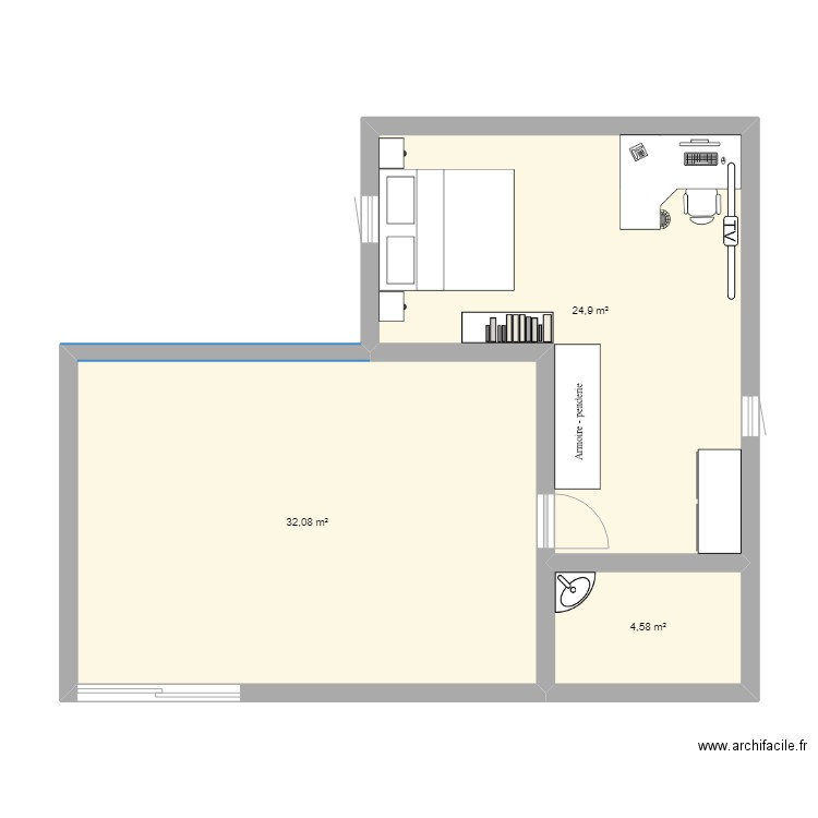 maison test. Plan de 3 pièces et 62 m2