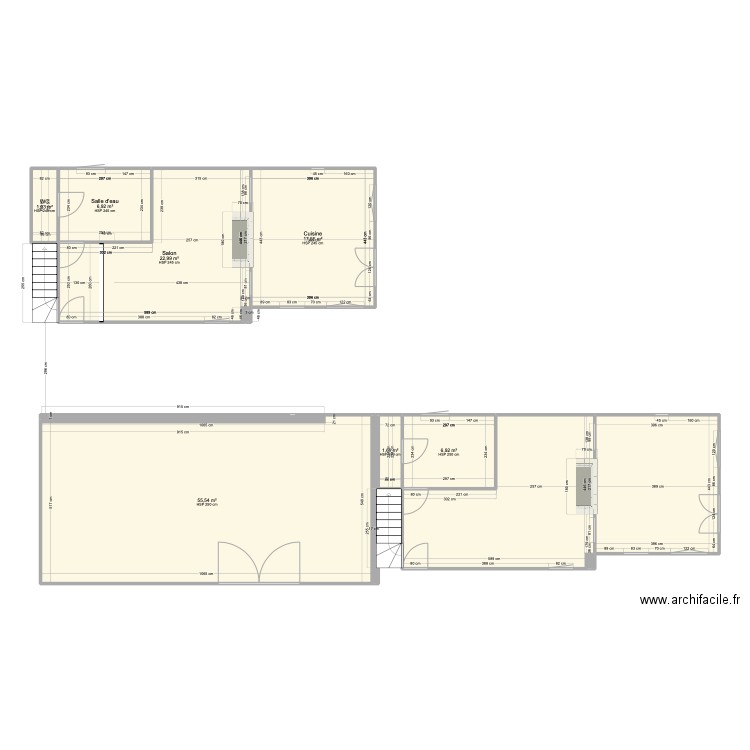 Ty Levenez - Rez de chaussée et grange. Plan de 9 pièces et 154 m2