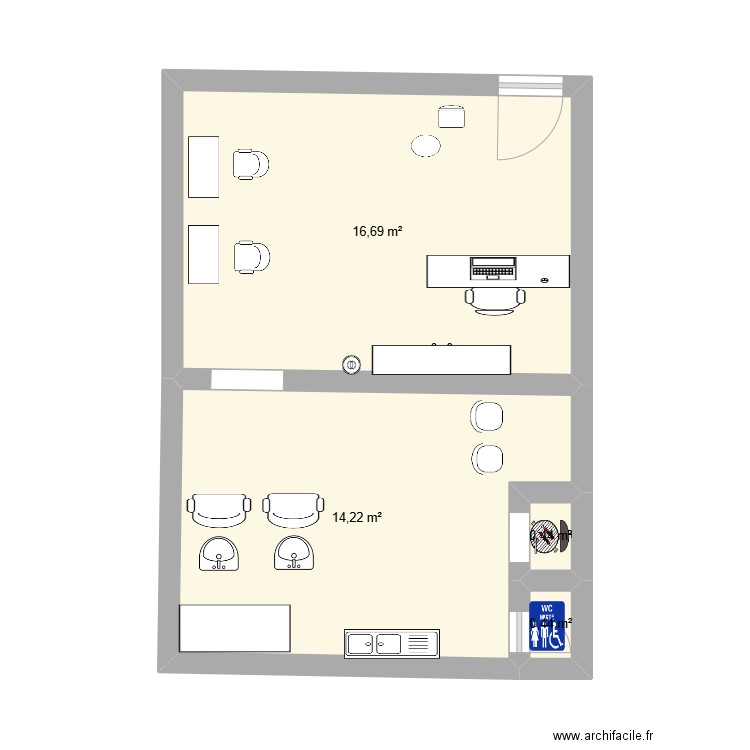 SALON DU STAGE . Plan de 4 pièces et 32 m2