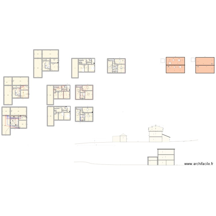 maison ensemble. Plan de 64 pièces et 924 m2