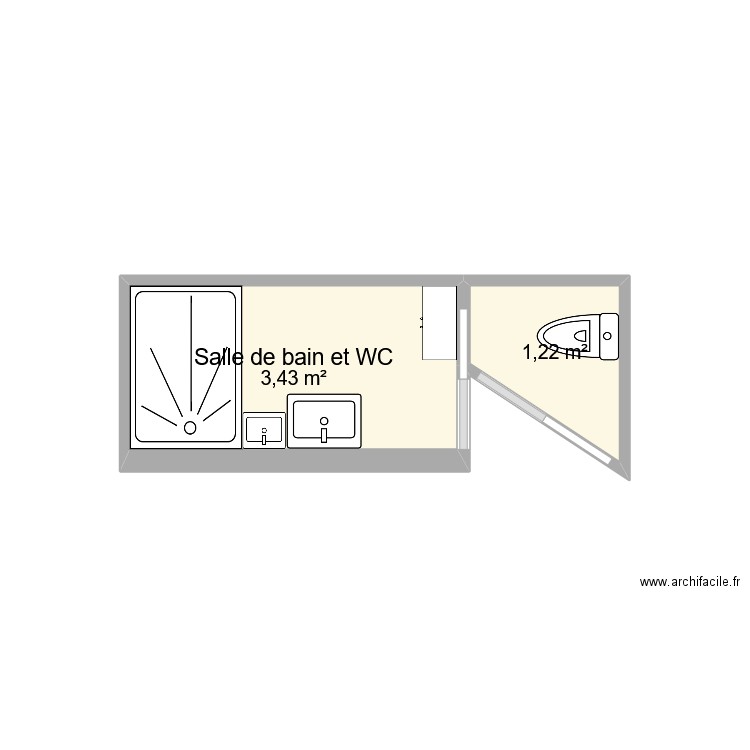 projet sdb toilettes 3. Plan de 2 pièces et 5 m2