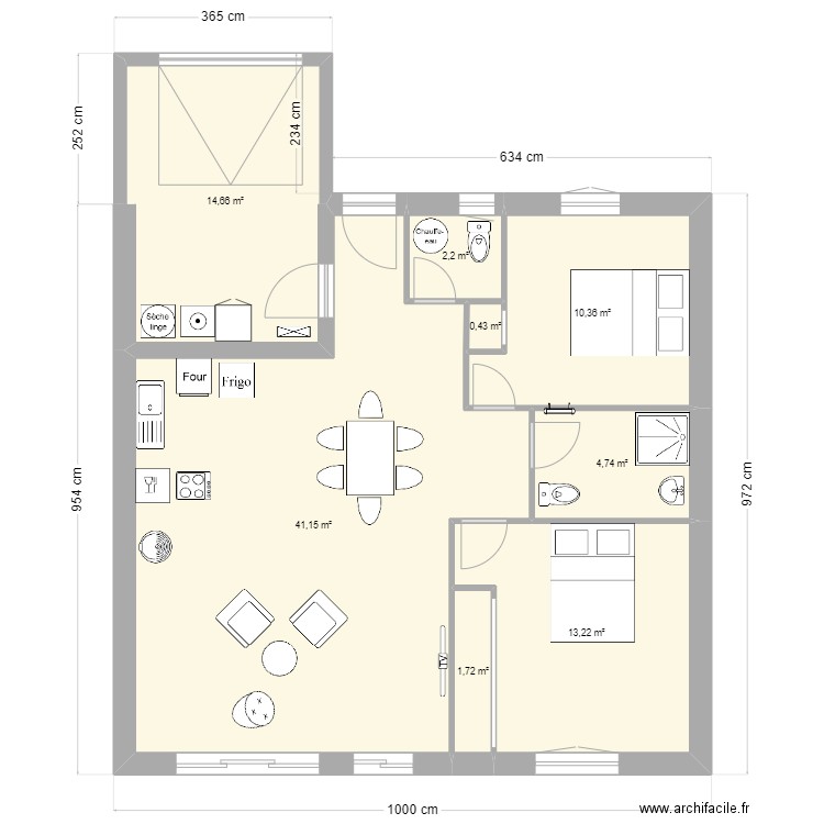 projet 10m. Plan de 8 pièces et 88 m2