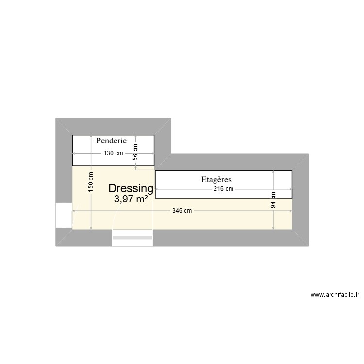 Dressing chambre RDC. Plan de 1 pièce et 4 m2