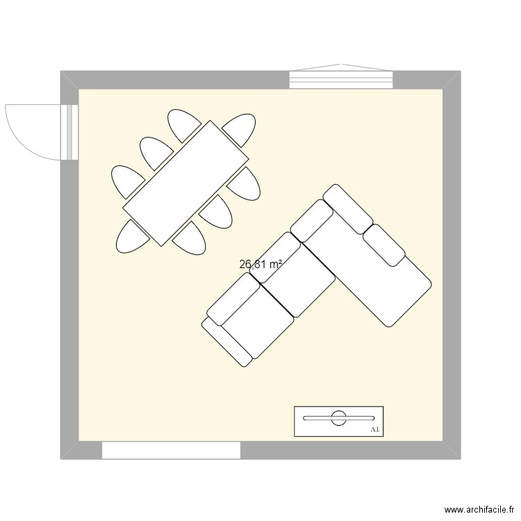 Salon. Plan de 1 pièce et 27 m2