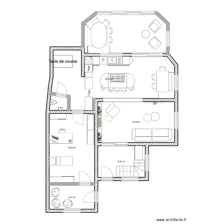 MAISON THUIN. Plan de 5 pièces et 85 m2