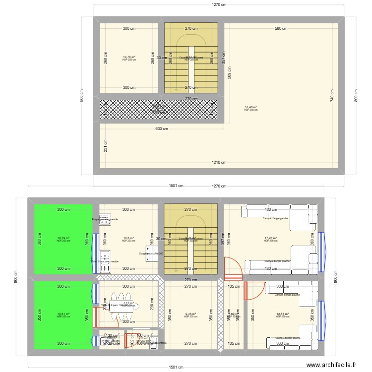 11110. Plan de 15 pièces et 179 m2