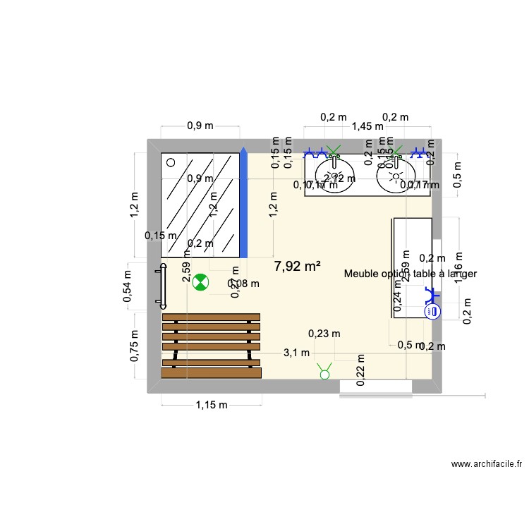 salle de bain 4.01.23. Plan de 1 pièce et 8 m2