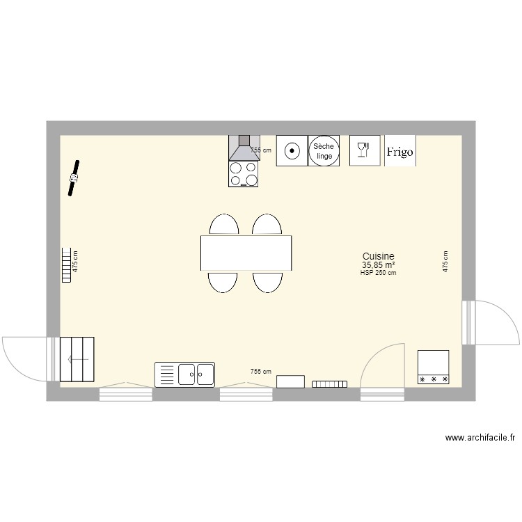 Cuisine maison. Plan de 1 pièce et 36 m2