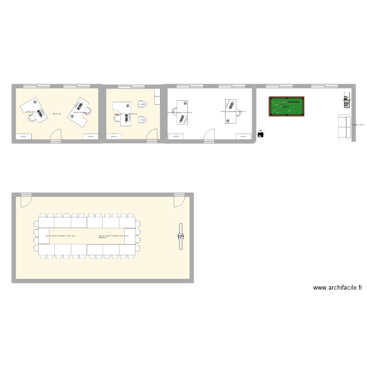 bureau . Plan de 3 pièces et 118 m2