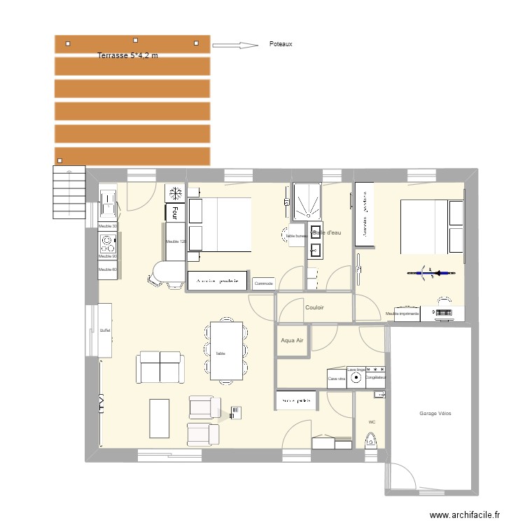 Plan Terrasse 5*4.20. Plan de 7 pièces et 82 m2