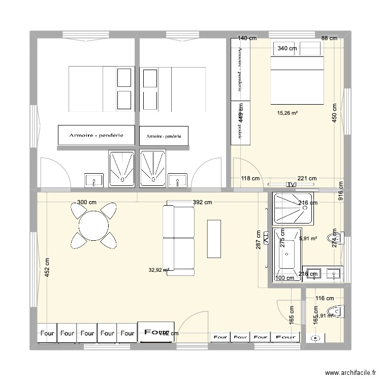 Olivet 1 ET 2. Plan de 4 pièces et 56 m2