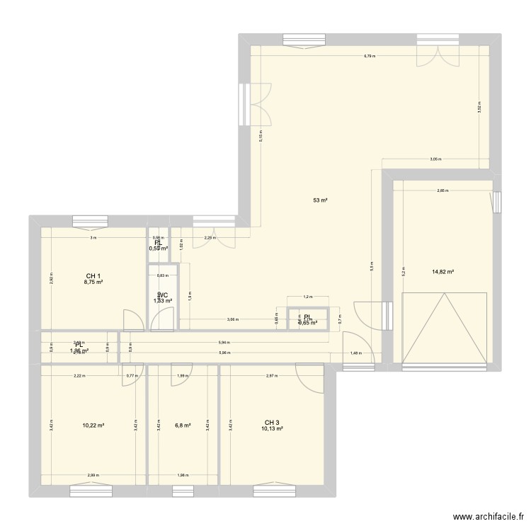 Bouloc-2. Plan de 10 pièces et 108 m2