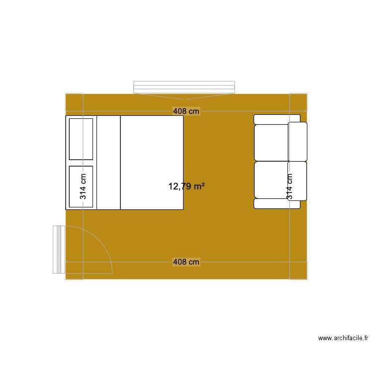 Chambre pasteur. Plan de 1 pièce et 13 m2