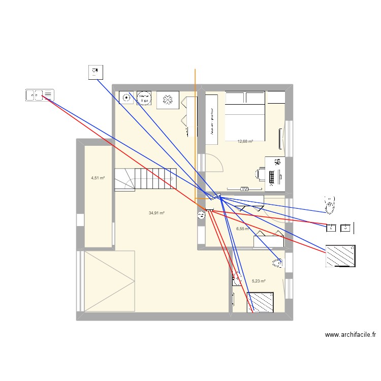 NIVEAU 0 PLOMBERIE. Plan de 5 pièces et 64 m2