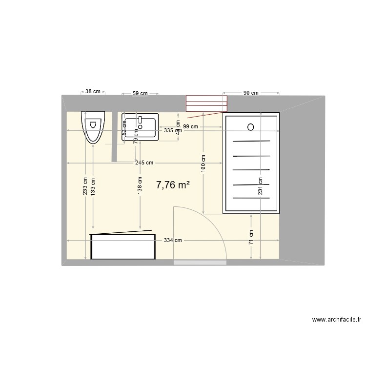 salle d eau. Plan de 1 pièce et 8 m2