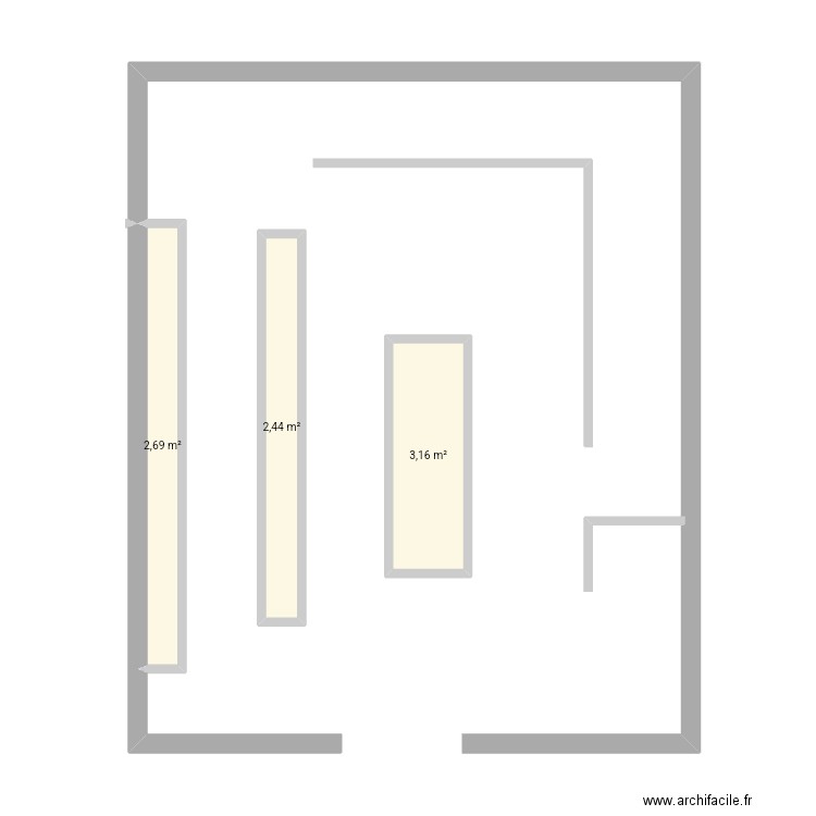 Magasin. Plan de 3 pièces et 8 m2