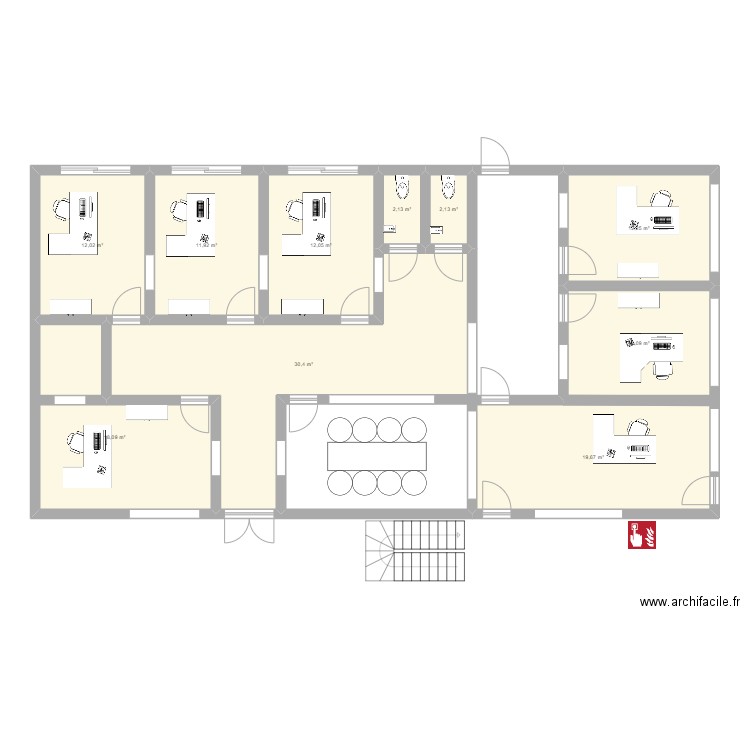 Nx Bureaux Teillage. Plan de 10 pièces et 133 m2