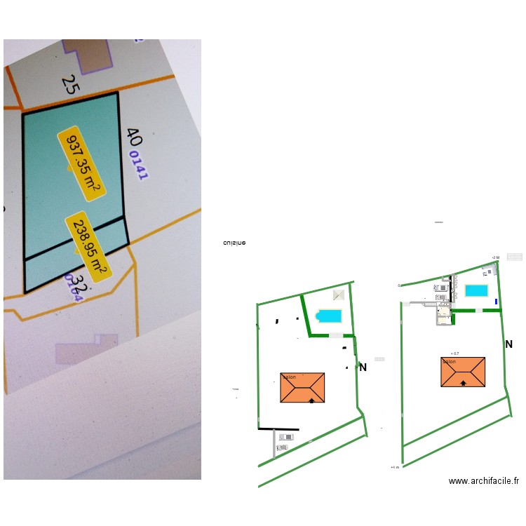 plan de masse entree chemin privé studio V1. Plan de 6 pièces et 26 m2