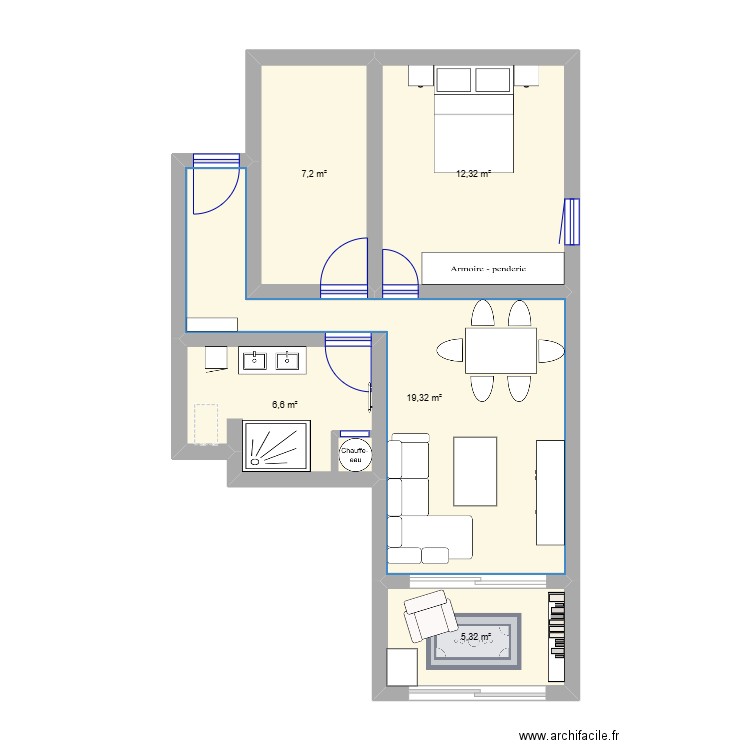 APPART. Plan de 5 pièces et 51 m2