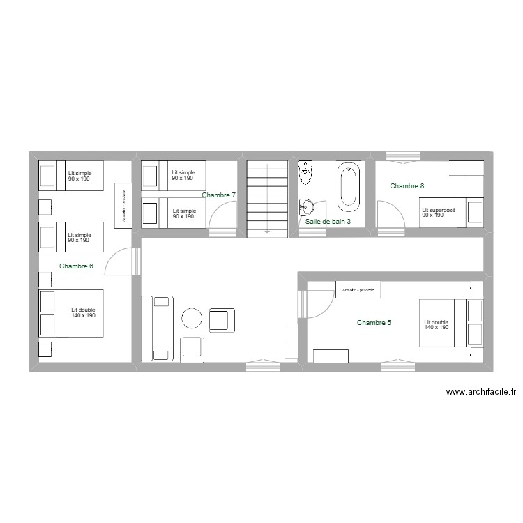 Manoir - 2ème étage. Plan de 6 pièces et 70 m2