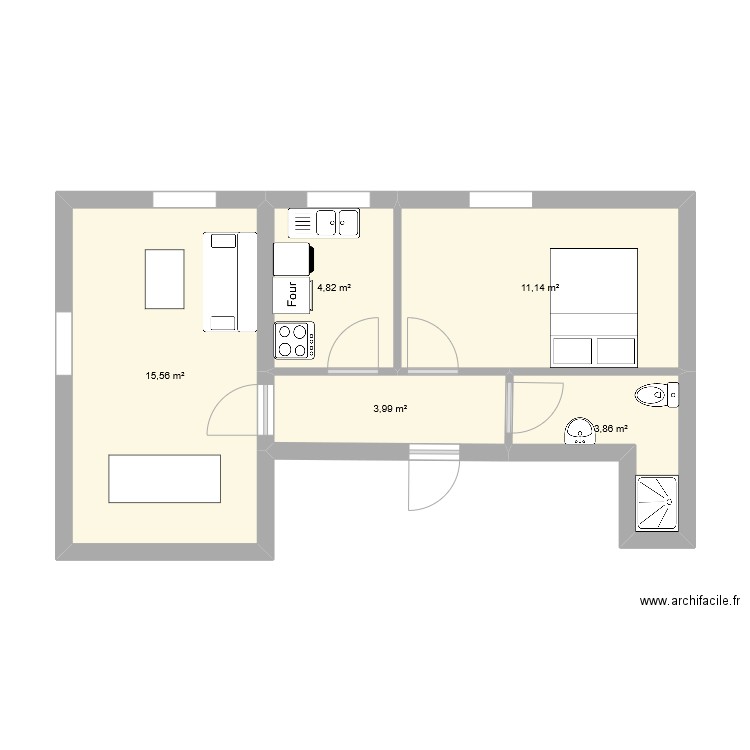 maison1. Plan de 5 pièces et 39 m2