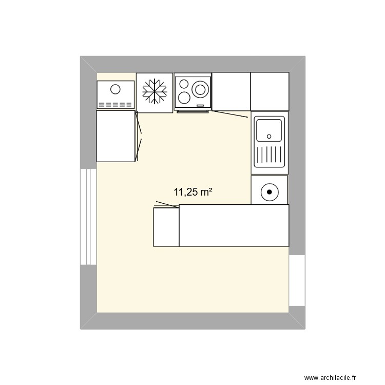 Cuisine B. Plan de 1 pièce et 11 m2