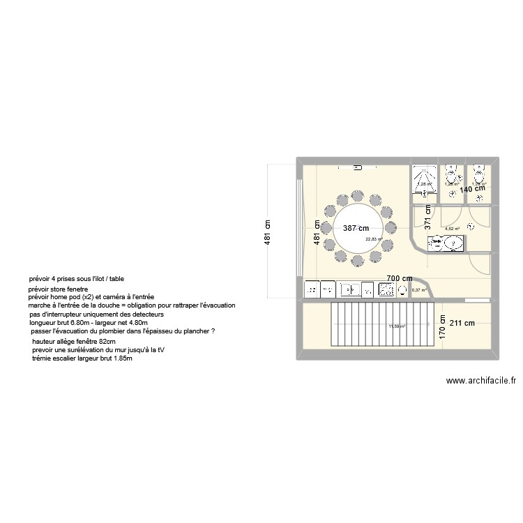 plan cuisine et wc MVO - v15. Plan de 7 pièces et 43 m2