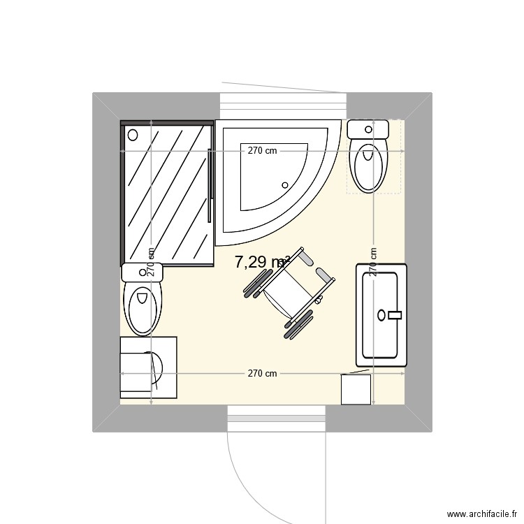 SDB2. Plan de 1 pièce et 7 m2