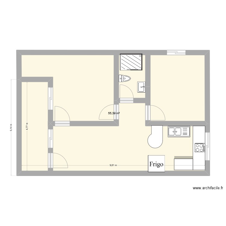 jos. Plan de 1 pièce et 55 m2