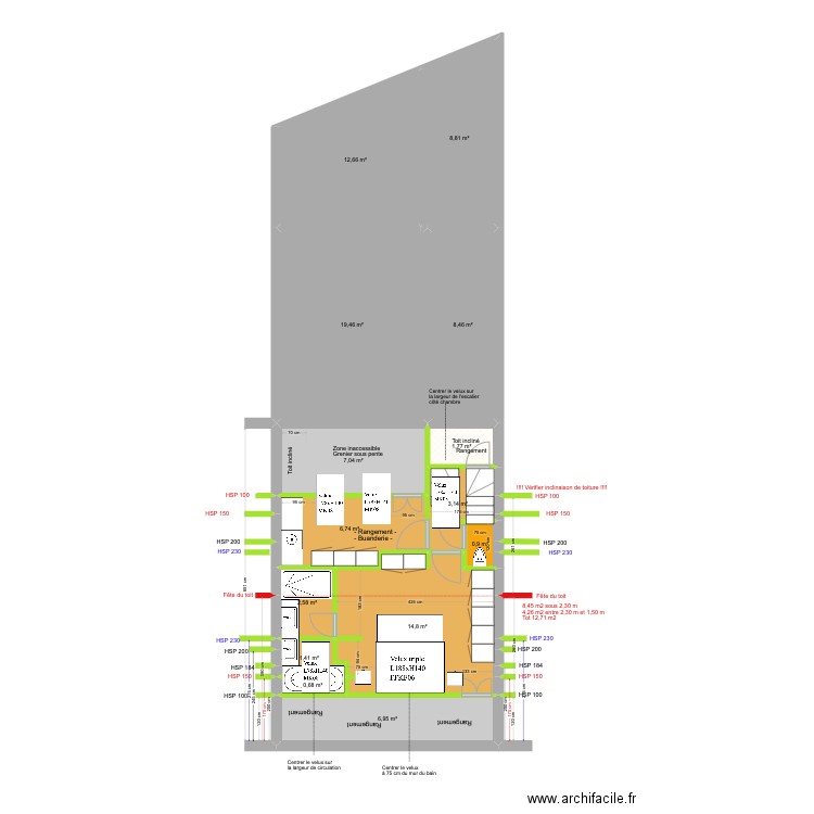 BAUCQ 77 4e étage VFAdé. Plan de 14 pièces et 95 m2