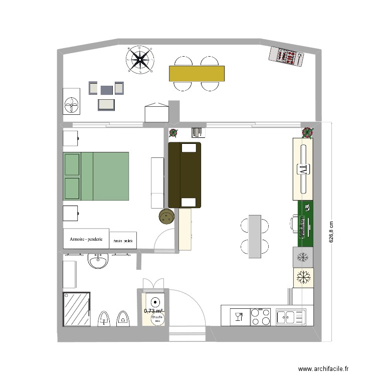 Mon appartement meublé. Plan de 1 pièce et 1 m2