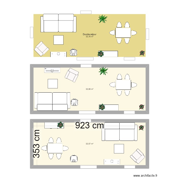 séjour. Plan de 3 pièces et 98 m2