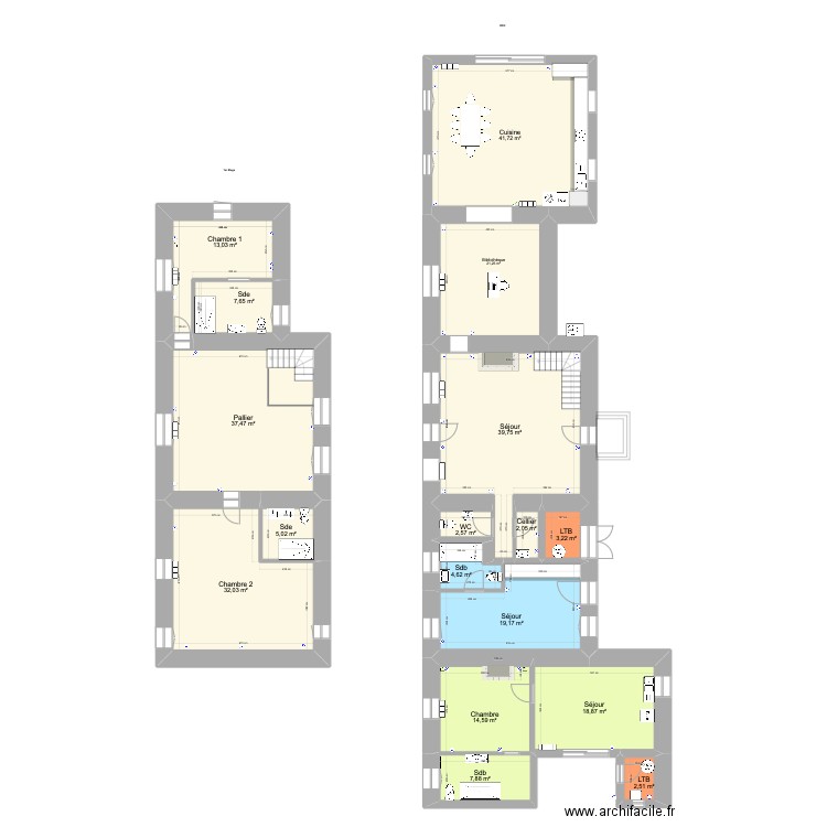 Cars 2. Plan de 17 pièces et 273 m2