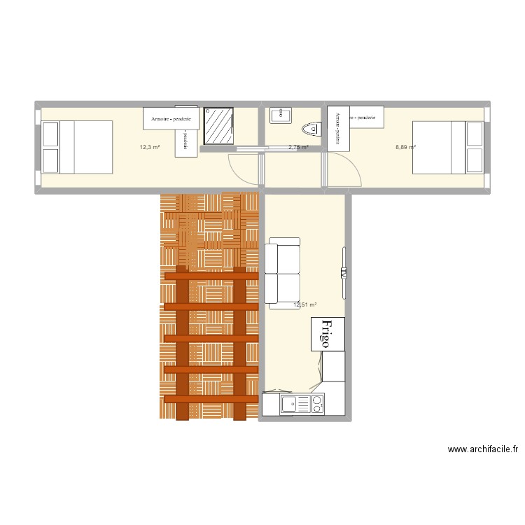 VILLA CONTAINER T3. Plan de 4 pièces et 36 m2