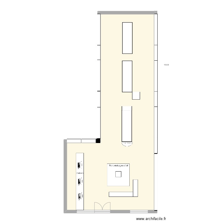 magasin. Plan de 1 pièce et 101 m2