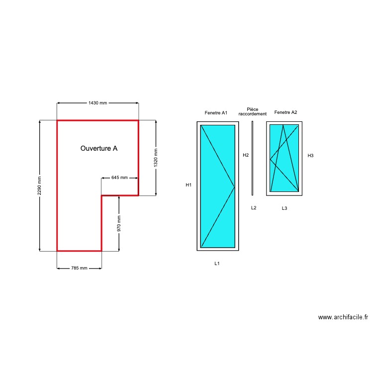 Fenetres pour Ouverture A Mesurée RZ. Plan de 1 pièce et 3 m2