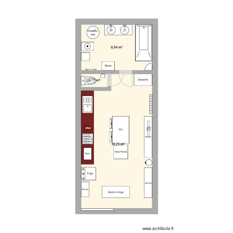 Cuisine 4. Plan de 3 pièces et 27 m2