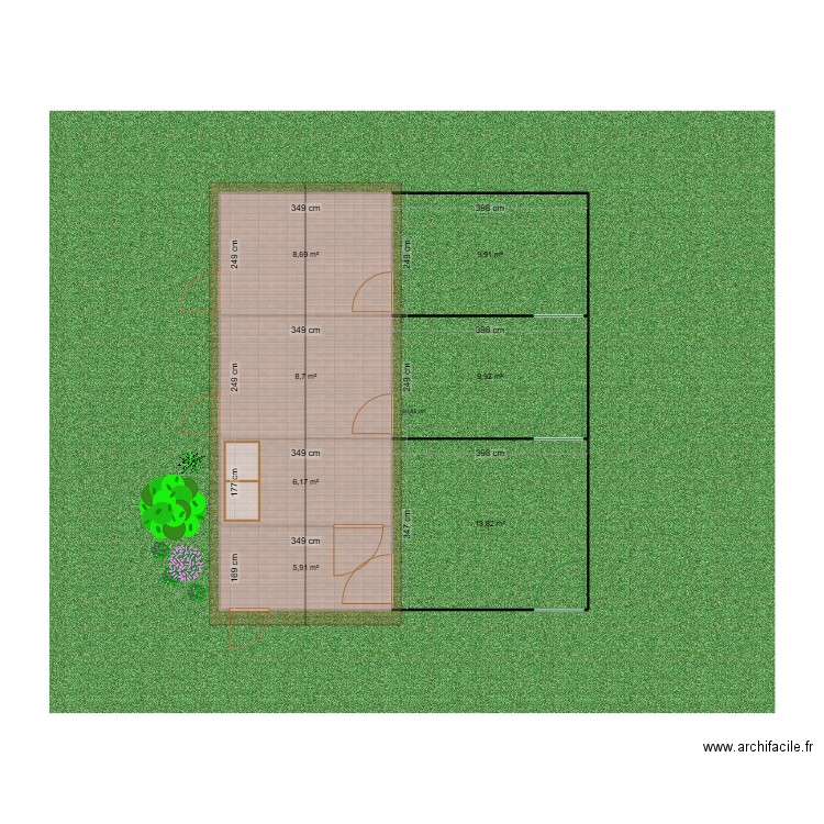 Chenil. Plan de 7 pièces et 63 m2