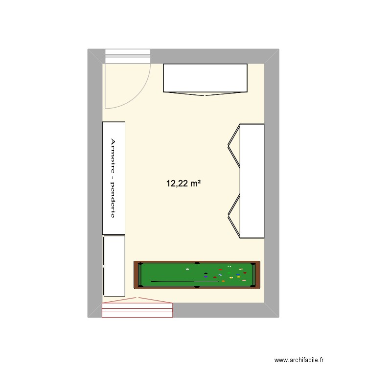 chambre 1. Plan de 1 pièce et 12 m2