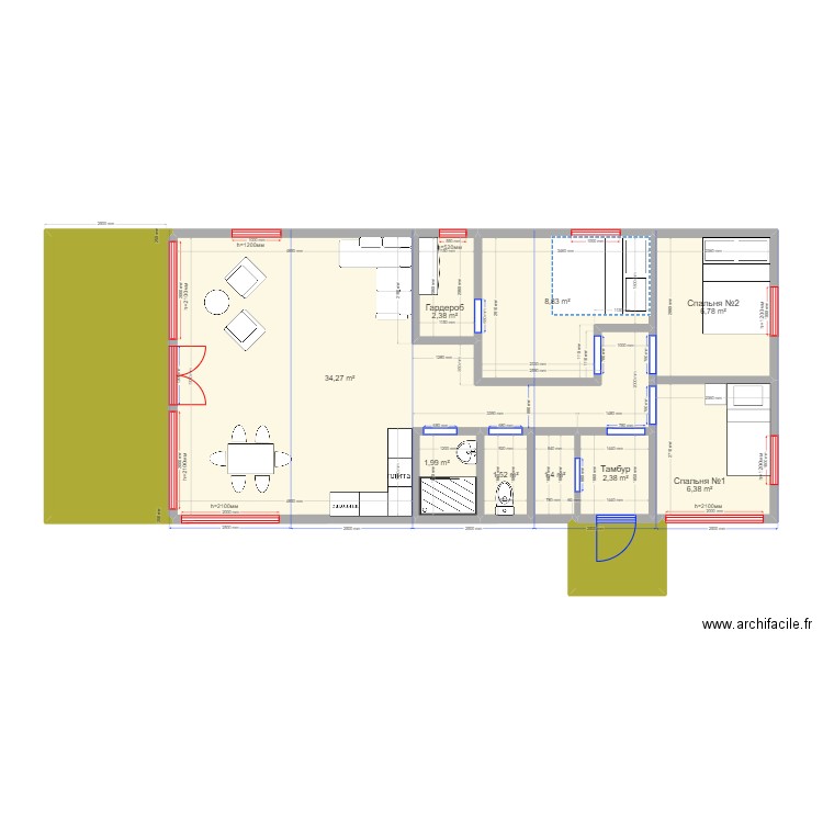 75 Щекавцево. Plan de 11 pièces et 82 m2