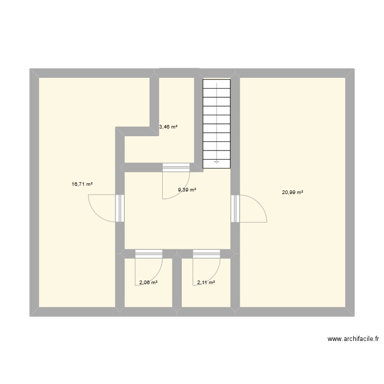 second niveau duplex CAHU . Plan de 6 pièces et 55 m2